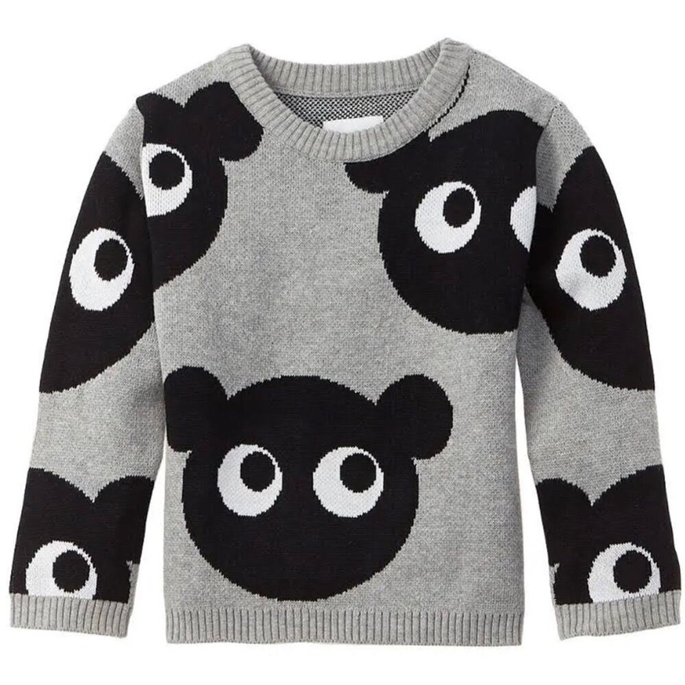 Huxbaby Jumper Grey Marle Black Panda Print Crewneck Knot Sweater Boy’s Size 5